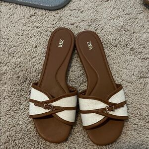 Zara Tan and Cream Women's Sandals